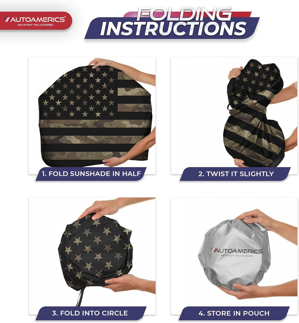 Autoamerics 1-Piece Windshield Sun Shade Dark Camo American Flag USA  - Foldable Car Front Window Sunshade for Most Sedans SUV Truck - Blocks Max UV Rays and Keeps Your Vehicle Cool - Medium