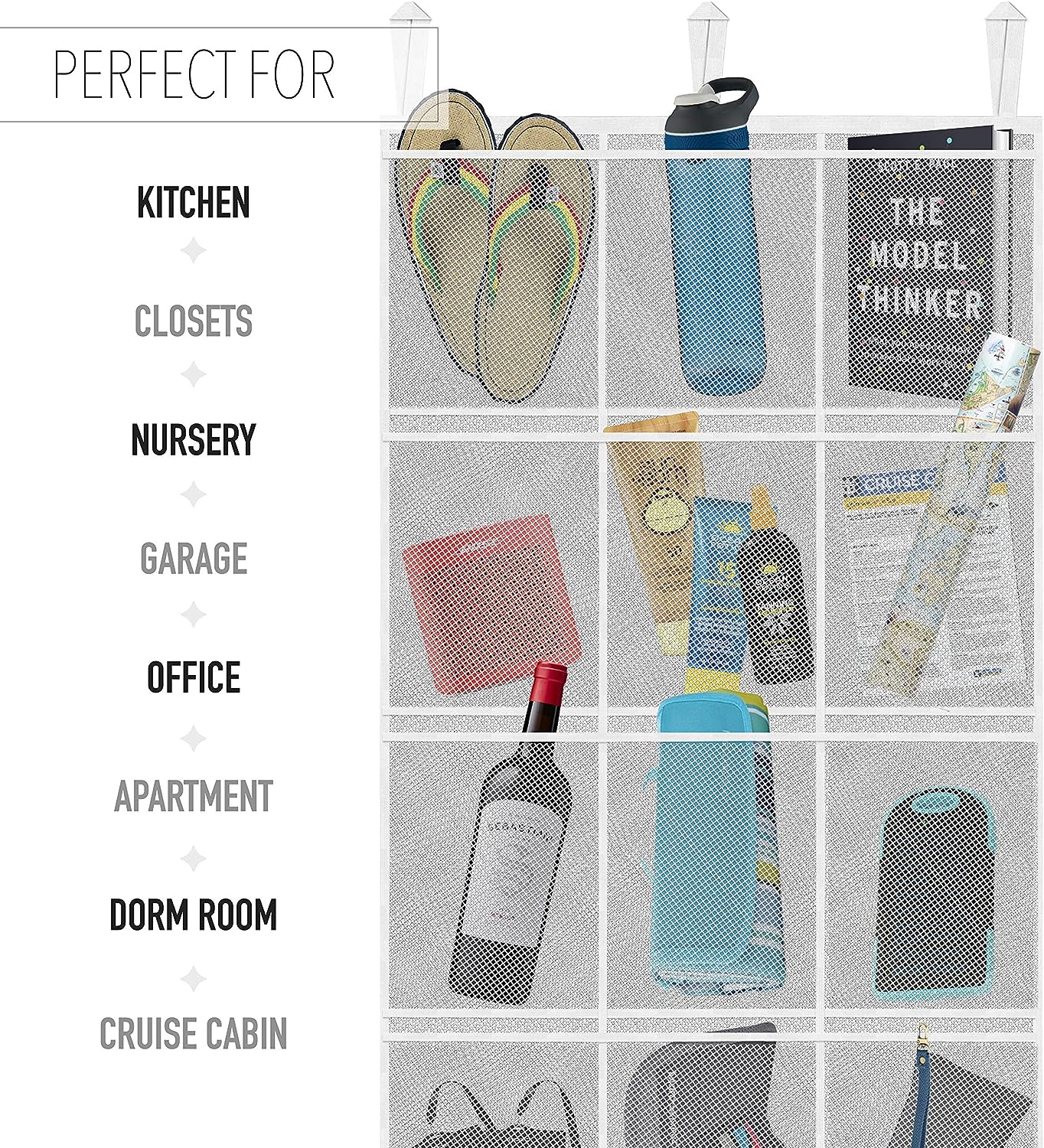 Cruise On Large Mesh Over Door Hanging Organizer 15 Pocket White Cabin Organization Shoe Holder &amp; Cruise Essentials Storage
