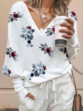 Fashion Flower Print Round Neck Long Sleeve Casual Sweatshirt