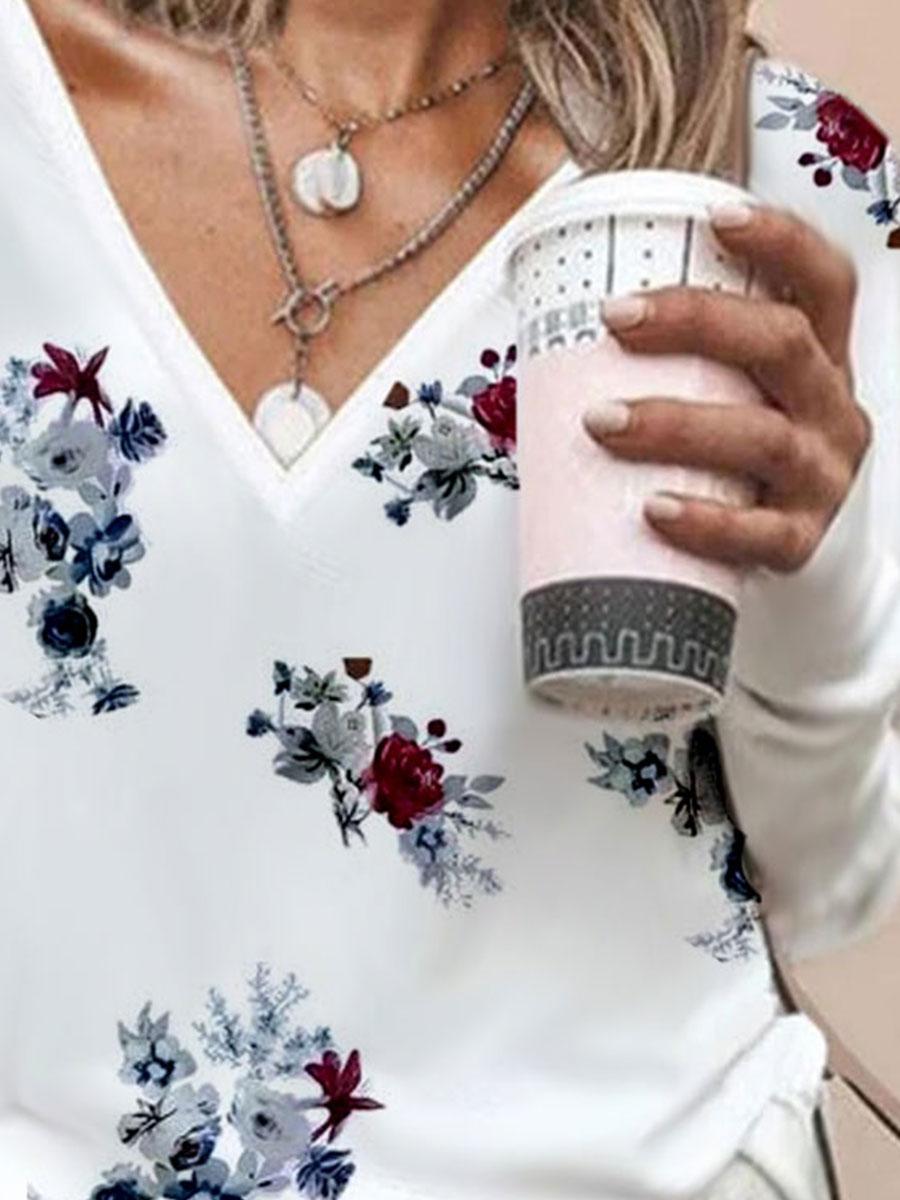 Fashion Flower Print Round Neck Long Sleeve Casual Sweatshirt