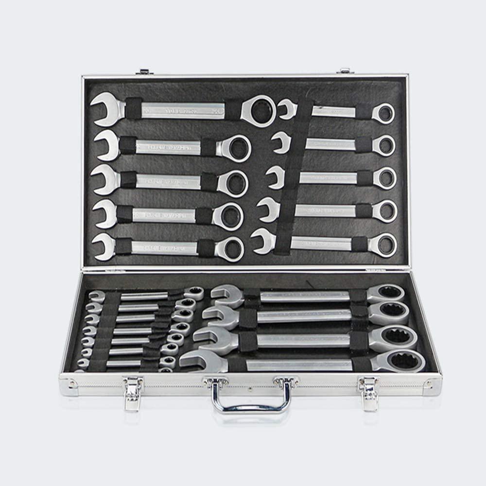 YUQIYU Fixed Double Head Ratchet Wrench 6-32/8-19mm 72 Gear Combination Spanner Set 12/22pcs set Universal Wrench Kit with Aluminum Box (Color : 22PCS)
