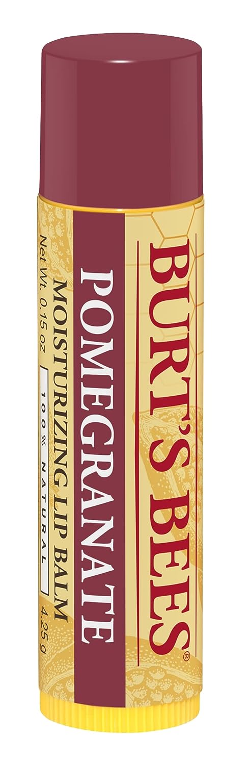 Burt's Bees Lip Balm, Moisturizing Lip Care, All Natural, Original Beeswax with Vitamin E &amp; Peppermint Oil -Pomegranate (2 Pack)