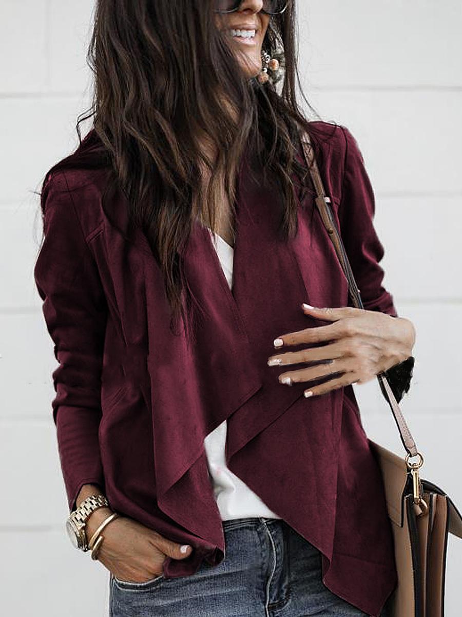 Lapel Solid Color Deerskin Casual Jacket