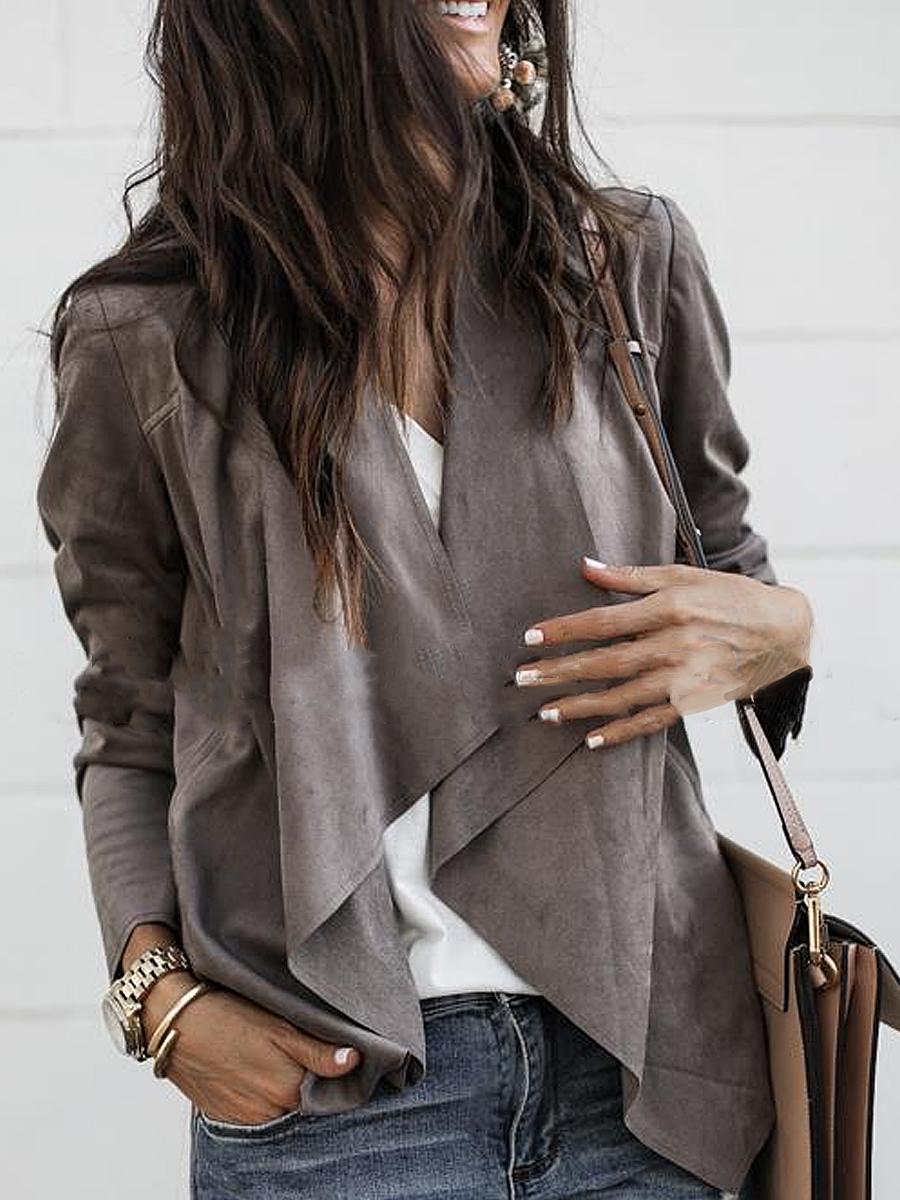 Lapel Solid Color Deerskin Casual Jacket