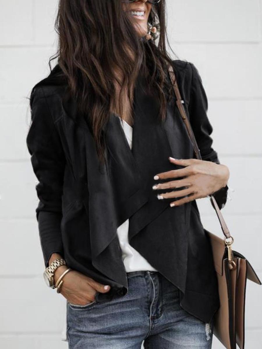 Lapel Solid Color Deerskin Casual Jacket