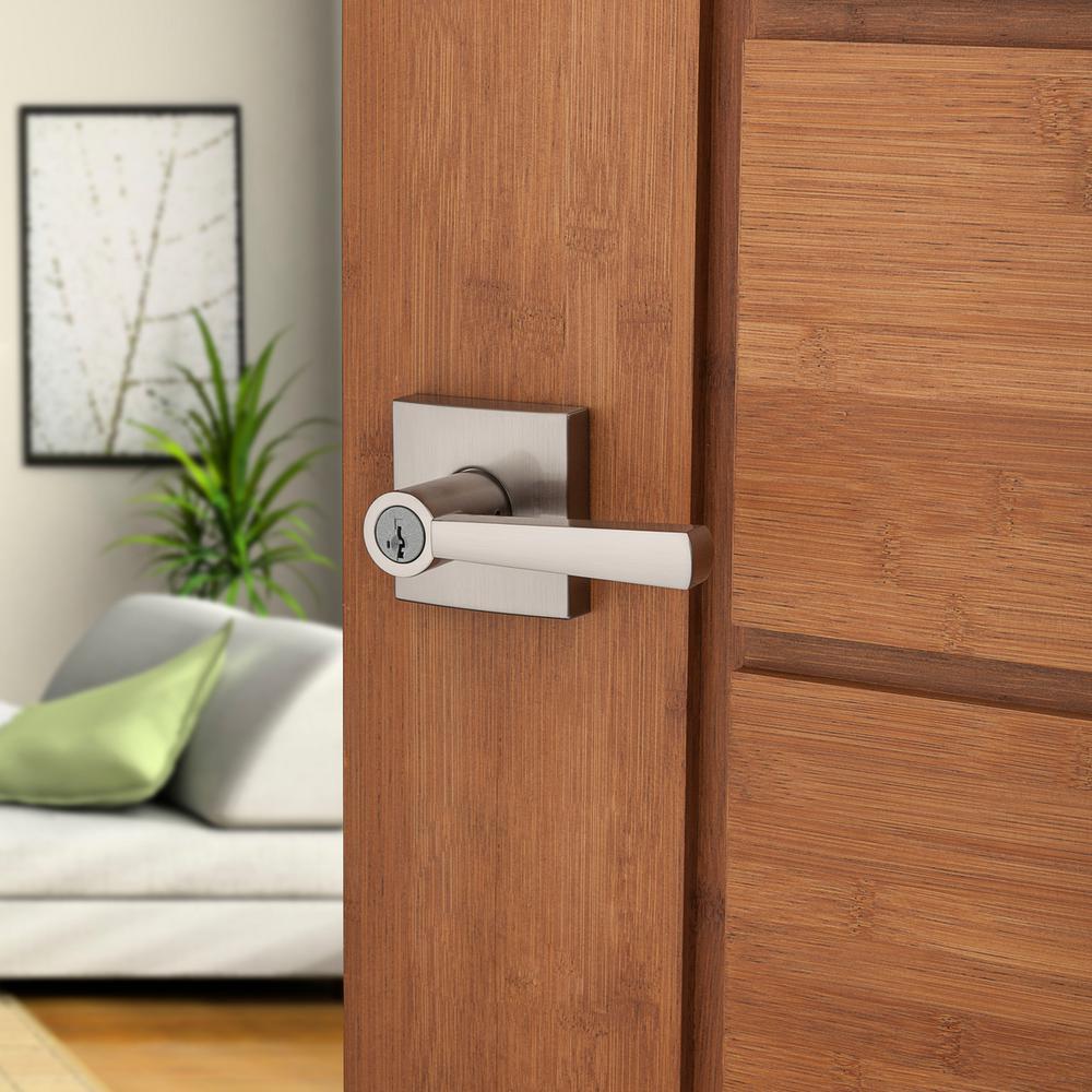 PrestiSpyglass Satin Nickel Keyed Universal Entry Door Lever Featuring SmartKey Security