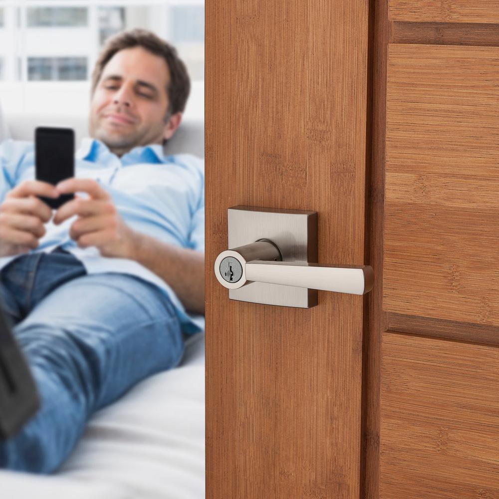 PrestiSpyglass Satin Nickel Keyed Universal Entry Door Lever Featuring SmartKey Security