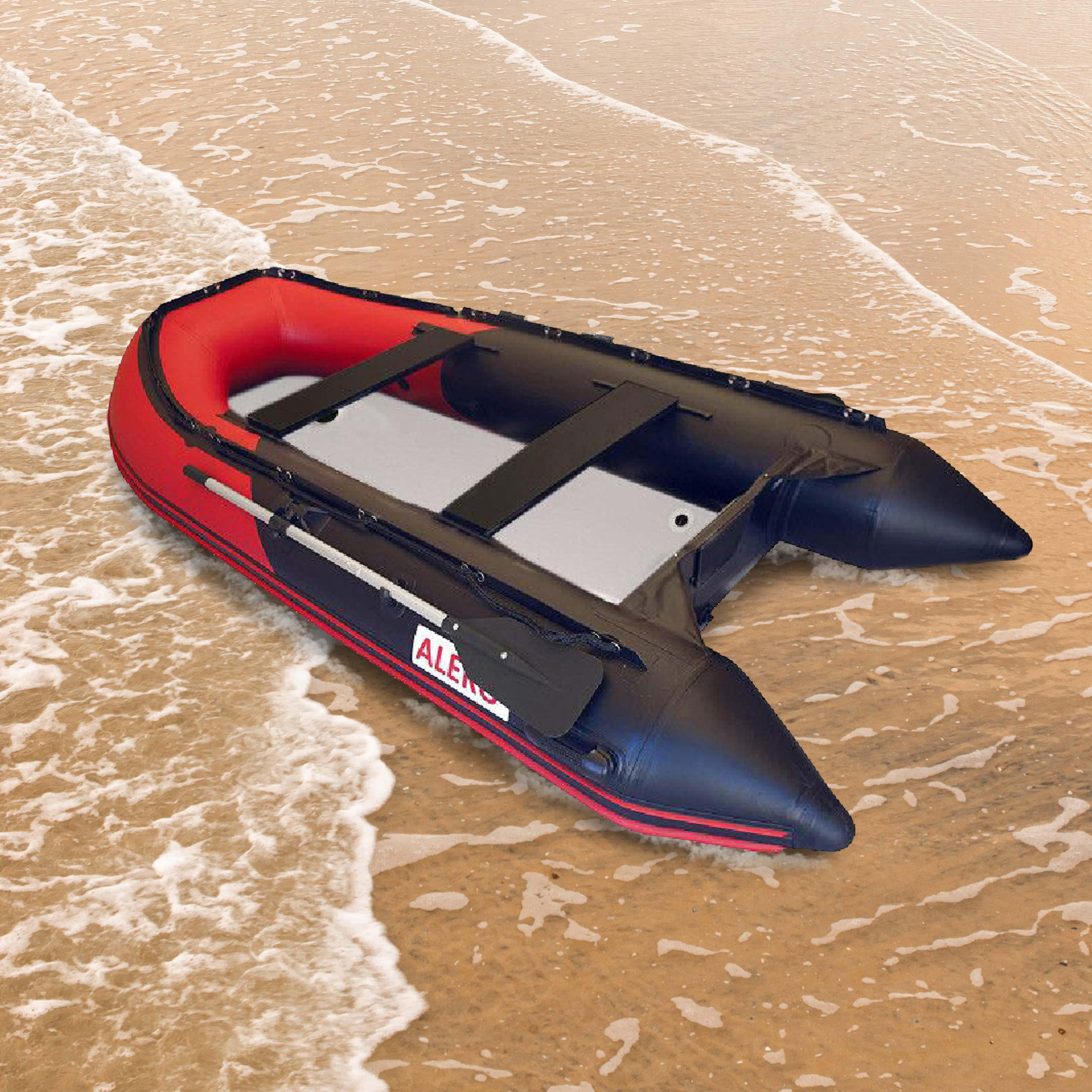 ALEKO Inflatable Boat with Air Deck Floor - 10.5 Ft - Black and Red