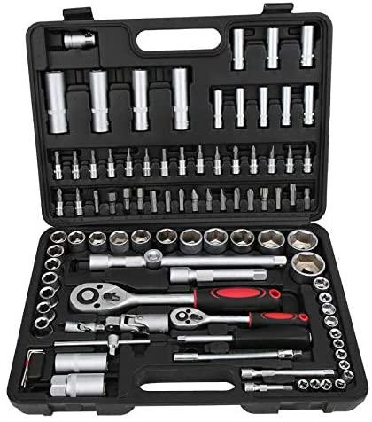 XINXI-MAO Home Hand Tools 94 Pcs Wrench Socket Screwdriver Tool Set Kit Mechanics 1/2 1/4inch w/case Robust Tool