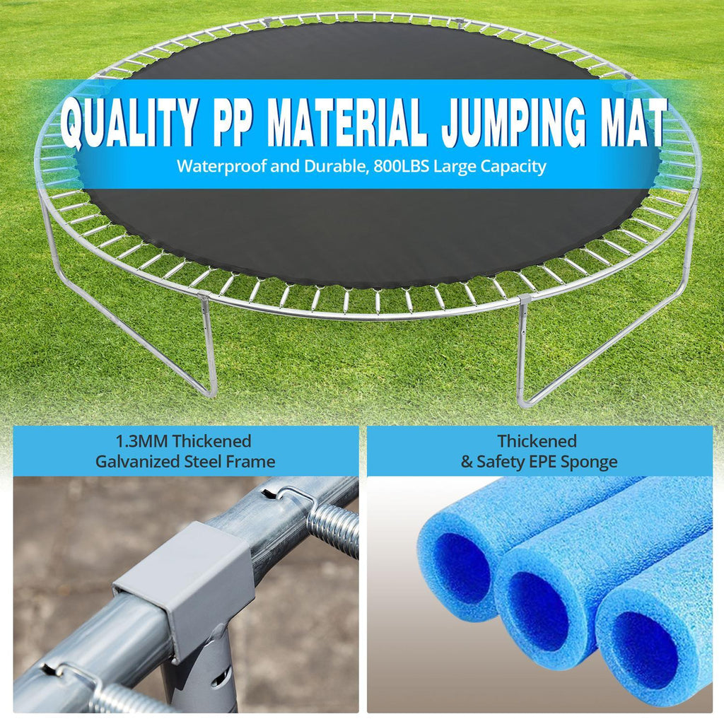 14 FT Trampoline with Basketball Hoop, Safety Enclosure Net, 800LBS Capacity 5-6 Kids, Waterproof Mat and Ladder, Outdoor Backyard Trampolines, Basketball Trampoline for Kids/Adults