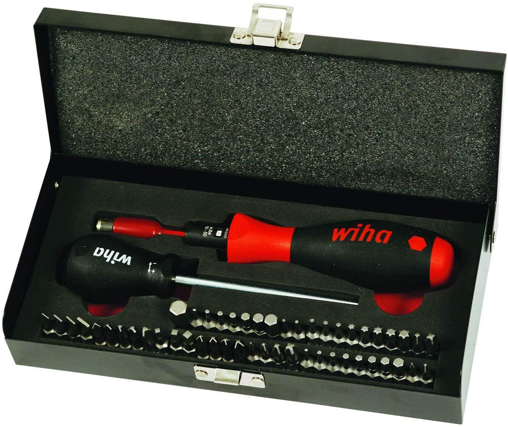 Wiha 28595 Torque Screwdriver and Bits Box Set 10-50 in-lbs., 53 Pieces