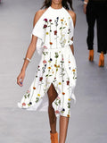 Fashion Floral Print Off Shoulder Midi Dress Women