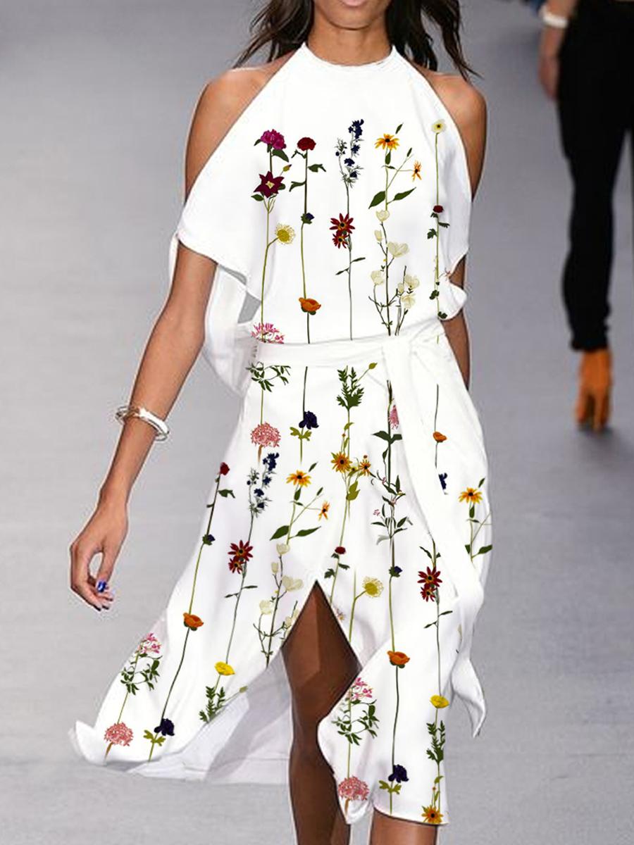 Fashion Floral Print Off Shoulder Midi Dress Women