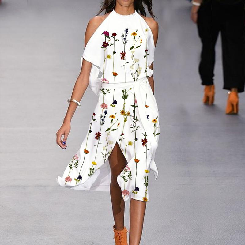 Fashion Floral Print Off Shoulder Midi Dress Women