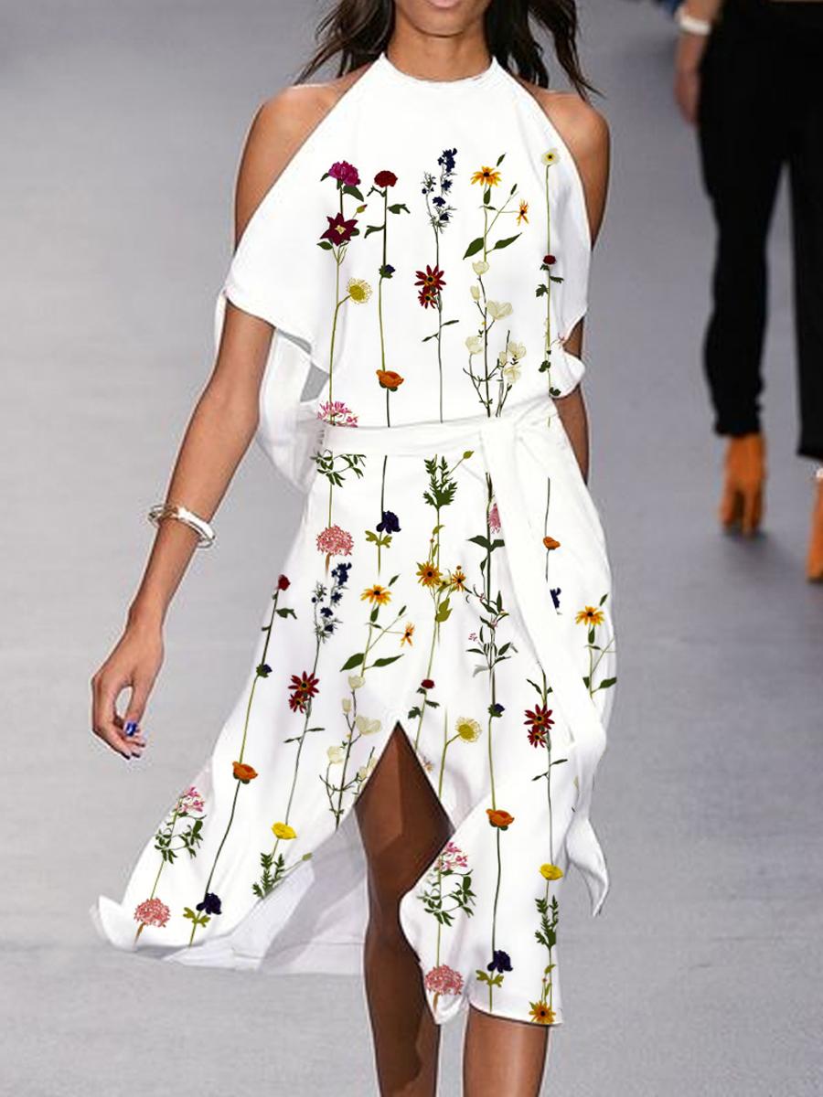 Fashion Floral Print Off Shoulder Midi Dress Women