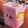 HOTOR Car Trash Can with Lid and Storage Pockets, 100% Leak-Proof Car Organizer, Waterproof Car Garbage Can, Multipurpose Trash Bin for Car - Pink