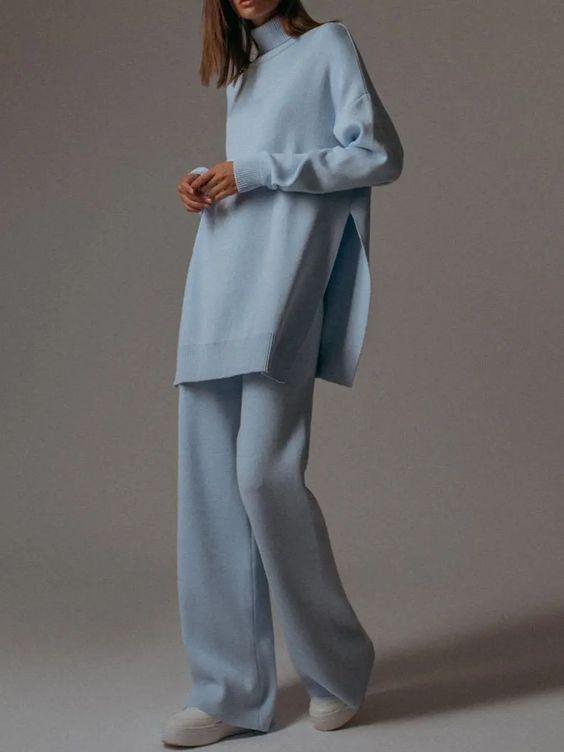 Women's Simple Side Slit Wool Knit Suit