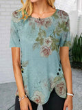 Round Neck Floral Print Short-sleeved T-shirt
