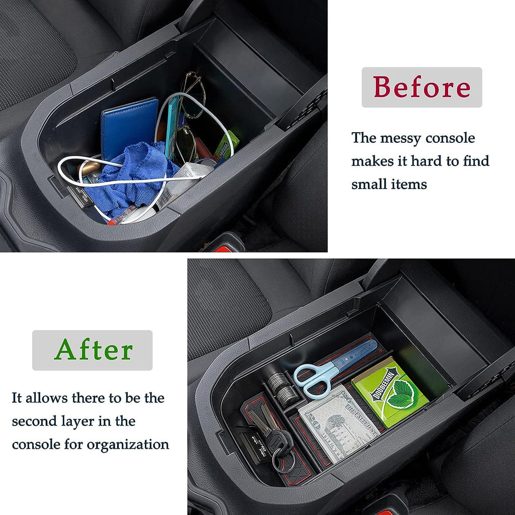 JDMCAR Center Console Tray Organizer Compatible with Toyota RAV4 Accessories 2023 2023 2023 2023 2023 and 2021-2023 RAV4 Prime, Armrest Insert Container ABS Material Secondary Storage Box-Red
