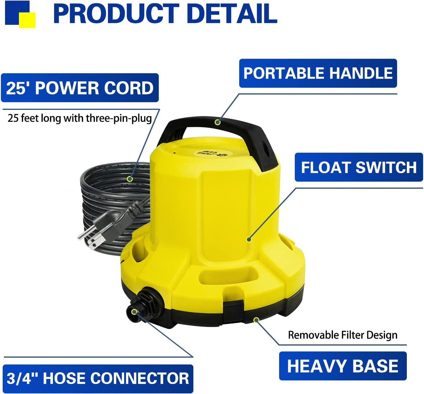 JANZ 2500 GPH Automatic Pool Cover Pump Above Ground,1/3 HP Submersible Pump with 25 FT DrainaHose Kit and Positioning Rope,Water Removal Pump for Pool Cover,Pool and More