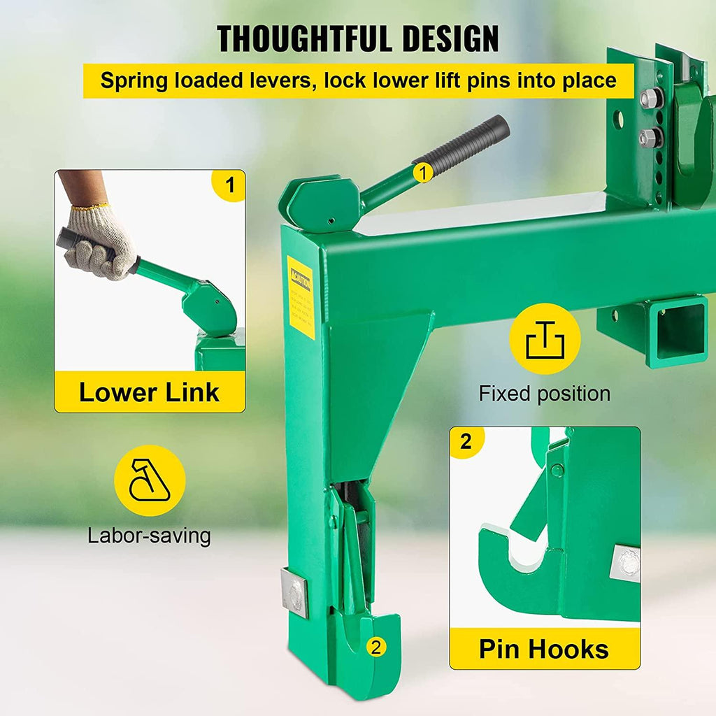3-Point  Hitch, 3000 LBS Lifting Capacity Tractor  Hitch, 27.5" Between Lower Arms Attachments  Hitch, No Welding & 5 Level Adjustable Bolt, Adaptation to Category 1 & 2 Tractors
