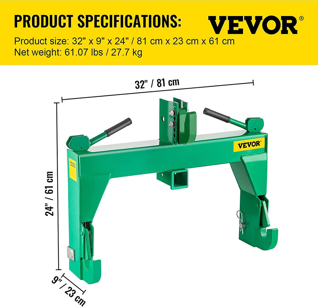 3-Point  Hitch, 3000 LBS Lifting Capacity Tractor  Hitch, 27.5" Between Lower Arms Attachments  Hitch, No Welding & 5 Level Adjustable Bolt, Adaptation to Category 1 & 2 Tractors