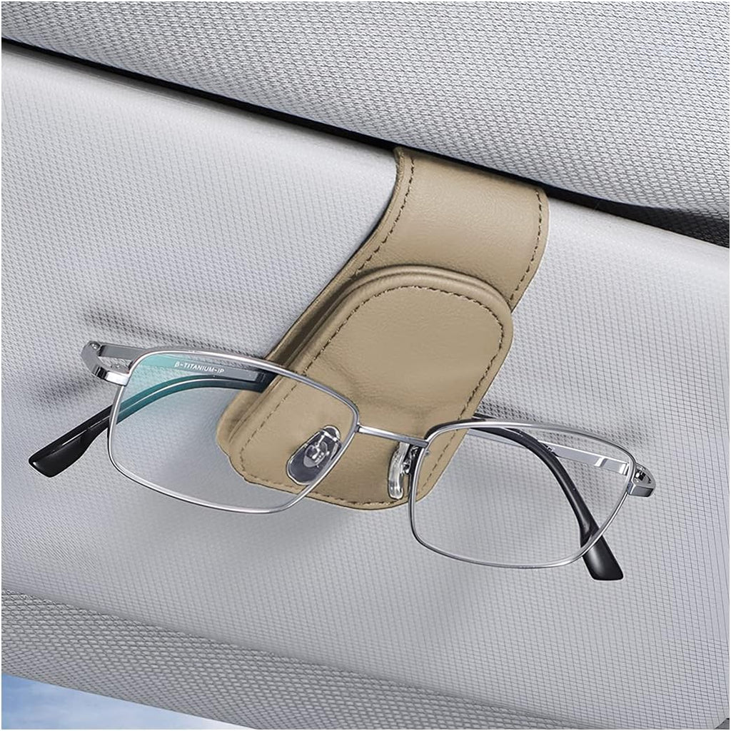 AICEL Sunglasses Holders for Car Sun Visor, Leather Eyeglasses Hanger Mounter, Magnetic Glasses Holder and Ticket Card Clip, Auto Interior Accessories Universal for SUV Pickup Truck