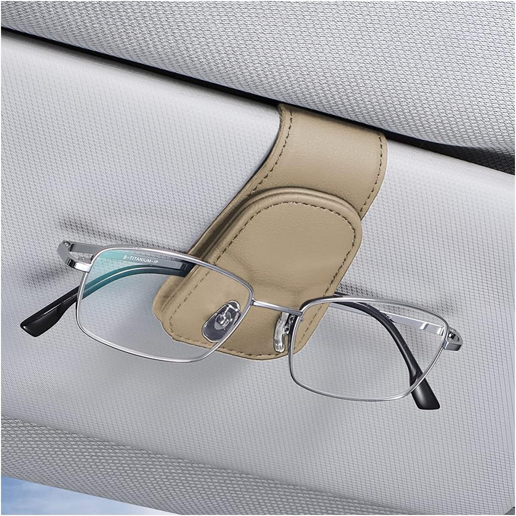 AICEL Sunglasses Holders for Car Sun Visor, Leather Eyeglasses Hanger Mounter, Magnetic Glasses Holder and Ticket Card Clip, Auto Interior Accessories Universal for SUV Pickup Truck