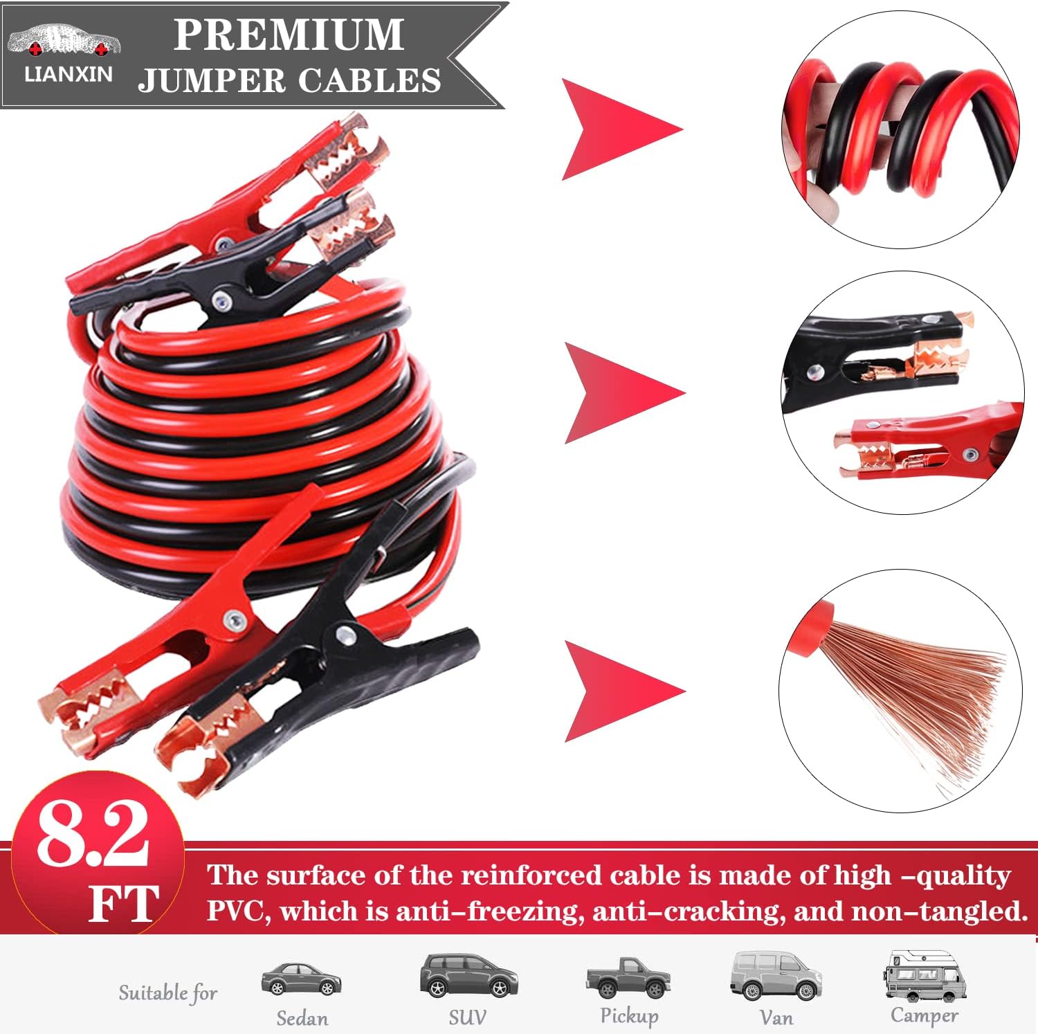 LIANXIN Roadside Emergency Car Kit- Emergency Roadside Kit for Car,Roadside Kit with Jumper Cables,Tow Strap,Car Tool Kit,Deer Whistles for Car,Emergency Truck Kit