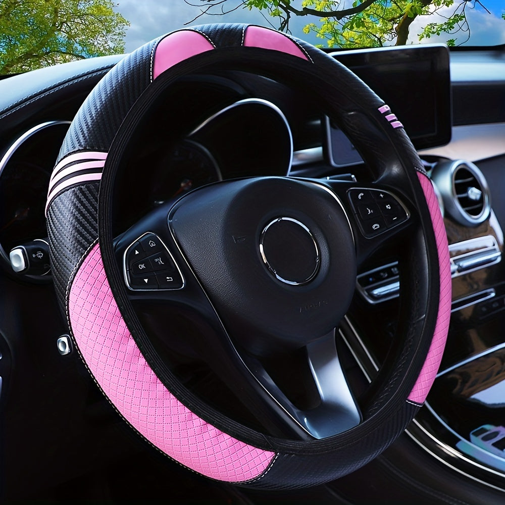 PU Leather Carbon Fiber Cute Cartoon Fashion Car Steering Wheel Cover, Fit Size 37-38CM/14.57-14.96 Inch, Car Accessories (No Inner Ring)