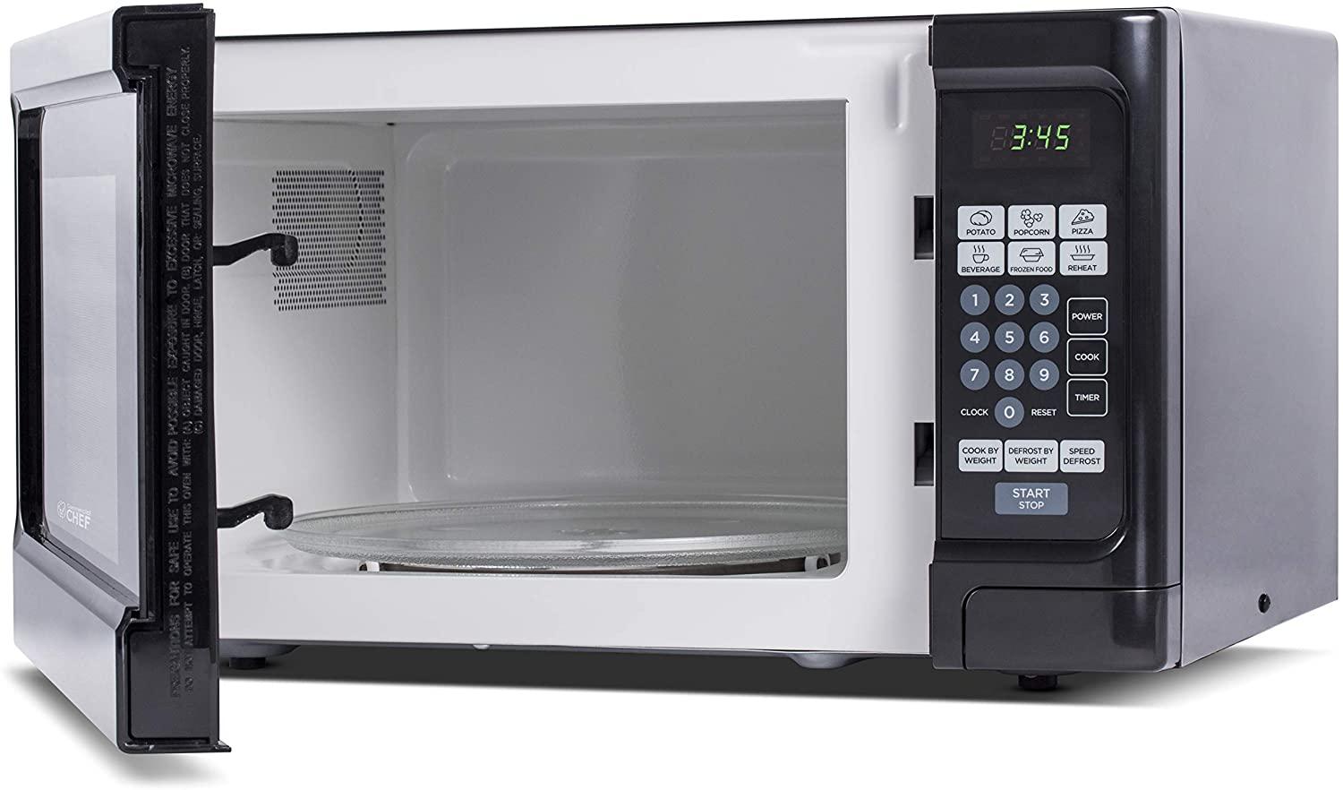 Countertop 1.1 Cubic Feet Microwave Oven, 1000 Watt, Black Front with Black Cabinet, Commercial Chef CHCM11100B