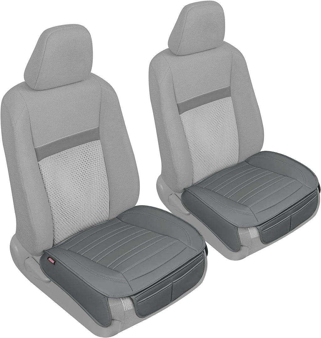 Motor Trend Seat Covers for Cars Trucks SUV, Faux Leather 2-Pack Gray Padded Car Seat Covers with Storage Pockets, Premium Interior Seat Cover
