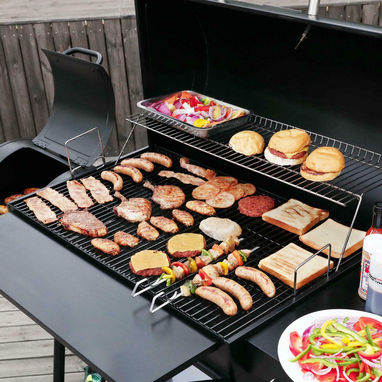 Charcoal Grill Barrel BBQ Smoker Combo Heavy Duty Steel Outdoor Party 1189 sq in