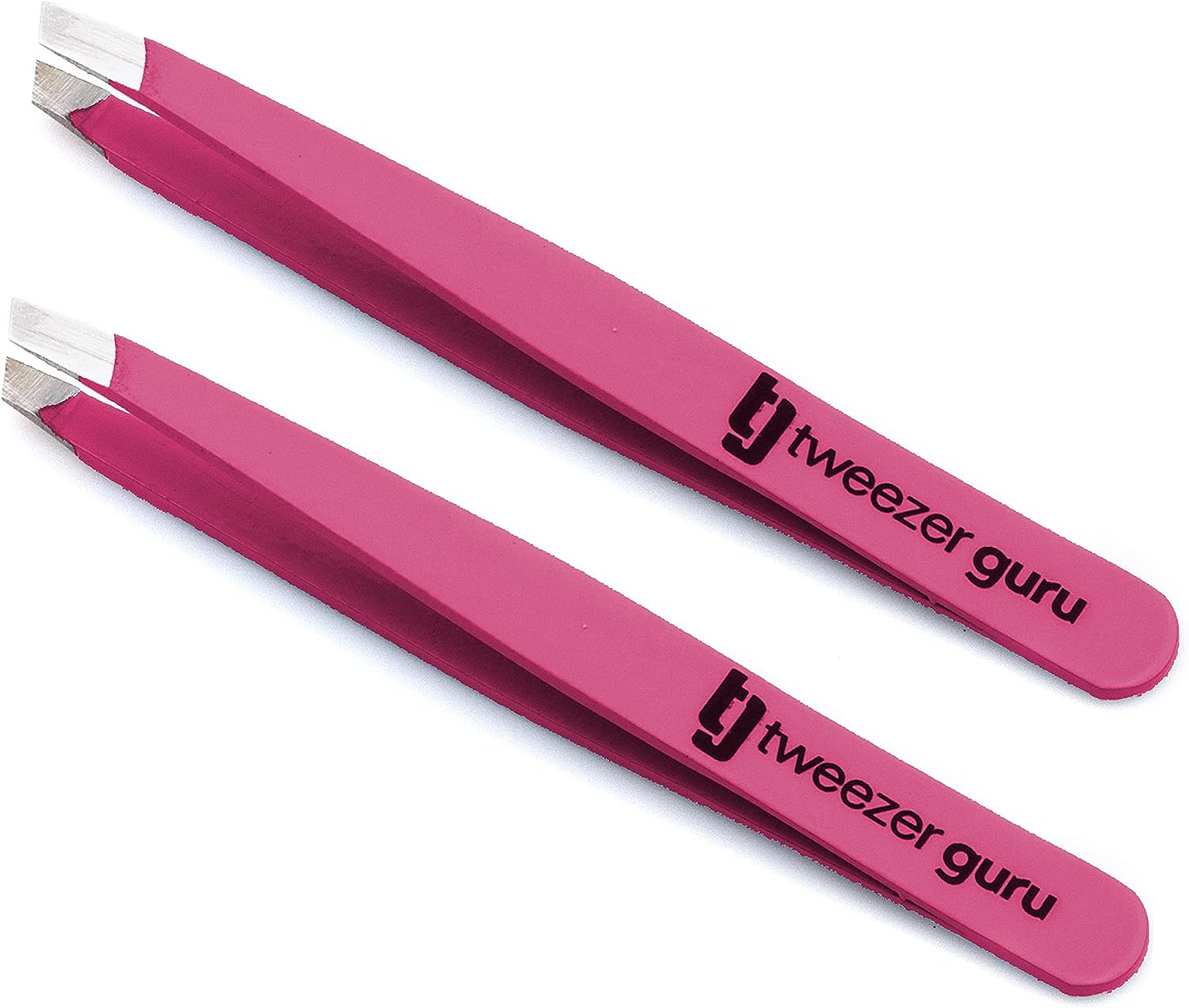 Tweezer Guru Tweezers for Women - 2pc Slant Pointed Precision Tweezers for Eyebrows &amp; Ingrown Hair Removal - Blackhead and Splinter Tweezer with Sharp Needle Nose Point for Plucking (Classic Pink)
