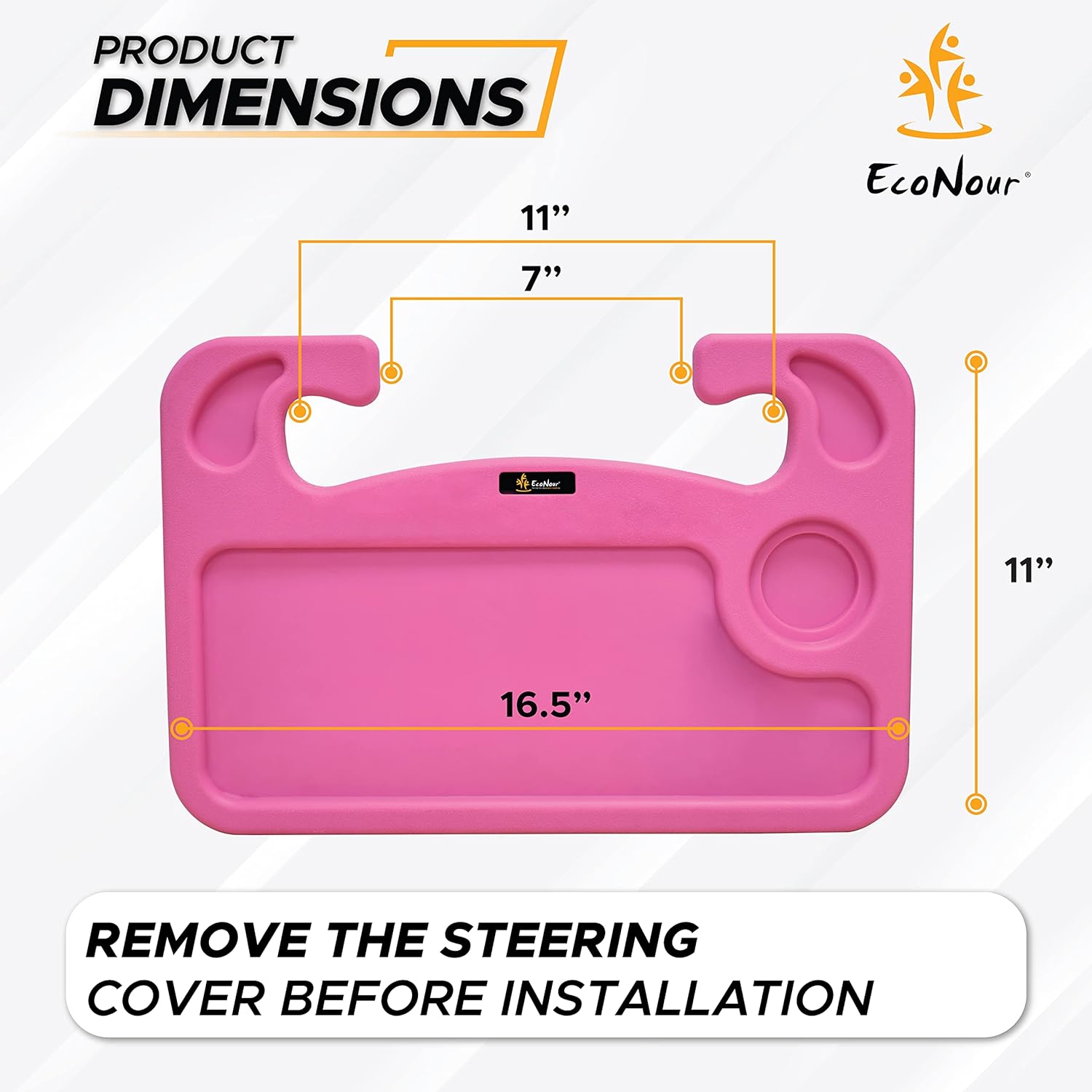 EcoNour 2 in 1 Car Steering Wheel Desk | Steering Wheel Tray for Laptop and Food | Pink Car Table Tray for Eating with Drinks Holder | Pink Car Accessories