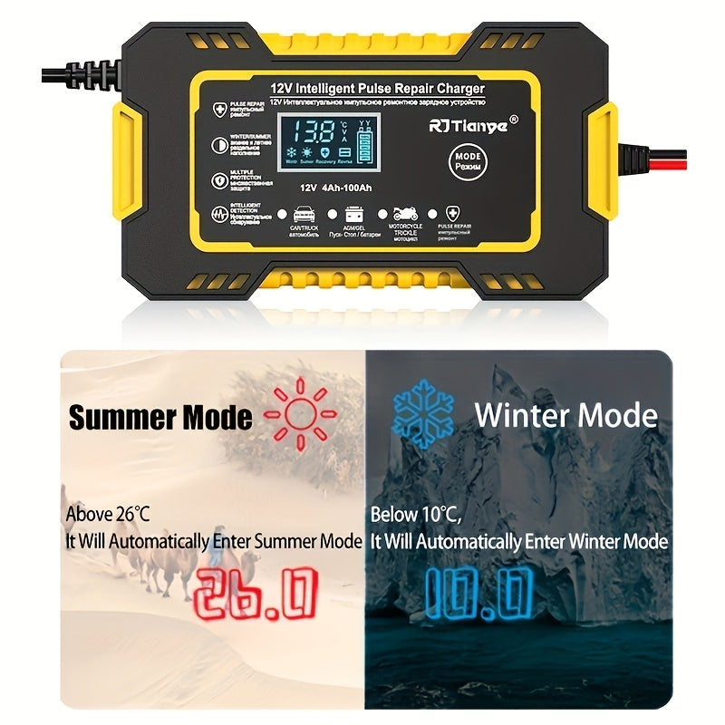 Car Battery Charger, 12V 4Ah-100Ah Smart Battery Trickle Charger Automotive Battery Maintainer Desulfator With Temperature Compensation