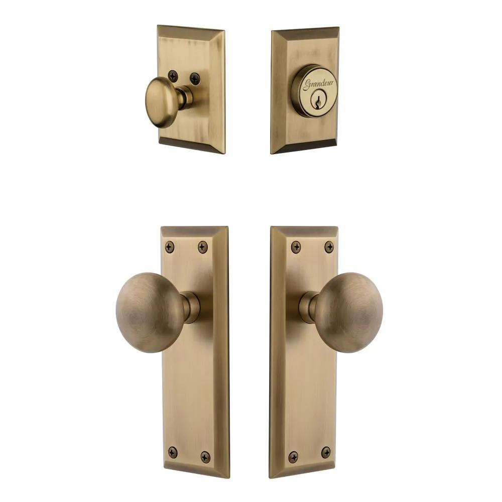 Fifth Avenue Plate 2-3/4 in. Backset  Brass Fifth Avenue Door Knob with Single Cylinder Deadbolt