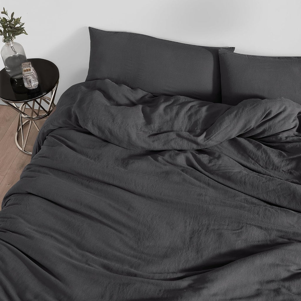 Dark Sky Reserve- Bamboo Linen Oversized King Duvet Cover - Portugal Made - Faded Black