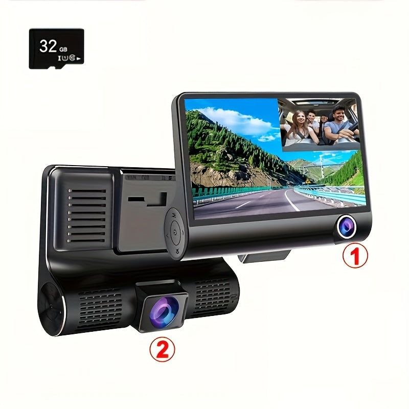 Three-record High-definition Night Vision  Driving Recorder Suction Cup Three-lens Car Front And Rear Simultaneous Video Tape Reversing Wide Angle