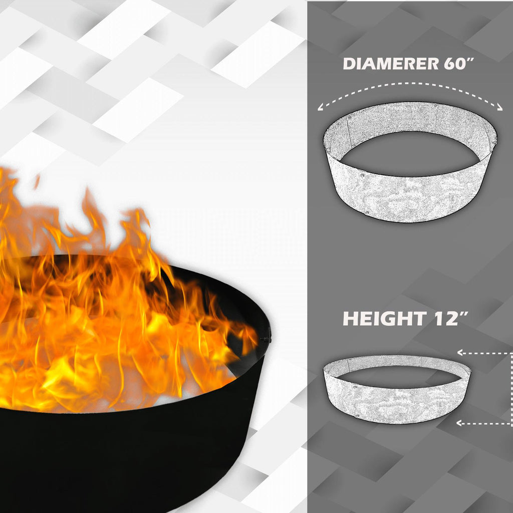 2mm thick Steel Campfire Fire Ring Solid  - Power coated - Lar60 d x 12