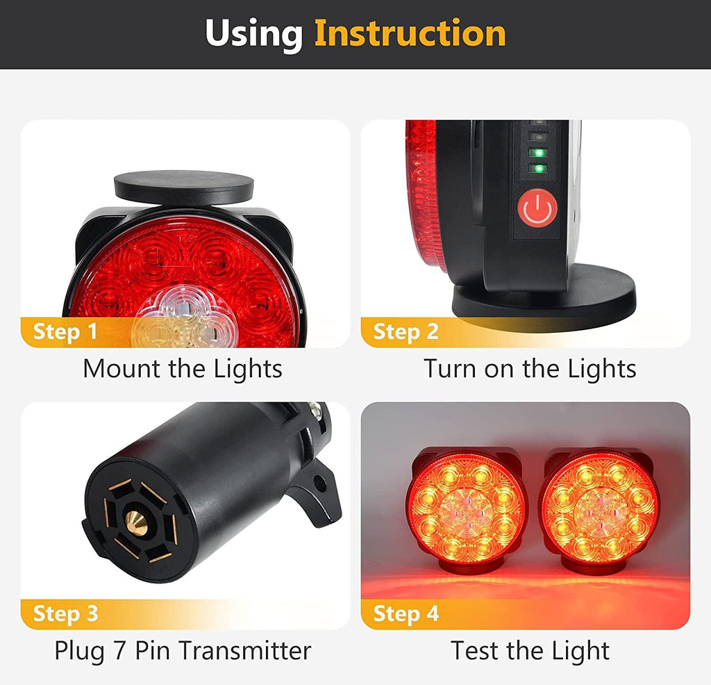 Oyviny Wireless Trailer Lights Kit Magnetic Rechargeable Trailer LED Lights for Utility Trailer, RV, Camper, Boat Trailer, Truck, Turn Signal Tail Light Kit with 7 Way RV Connector