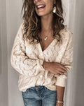 autumn pattern crochet hollow out v neck button cardigan fashion knitted coat