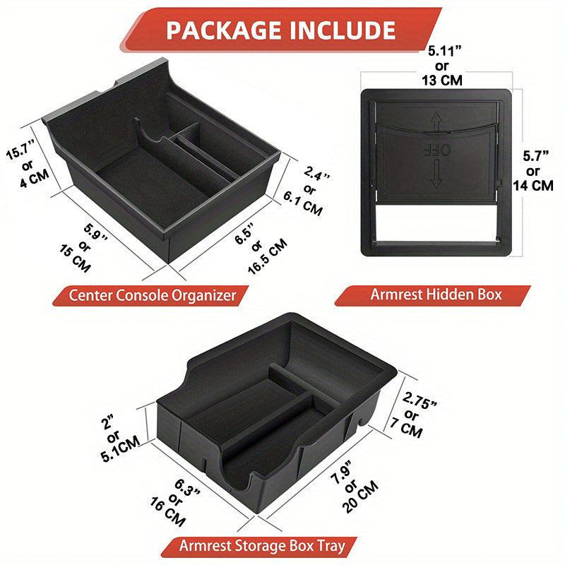 3PCS Center Console Organizer Tray Fit For Tesla Model 3/Y 2023 2023 2023 Armrest Hidden Cubby Drawer StoraBox Interior Accessories (Flocked)