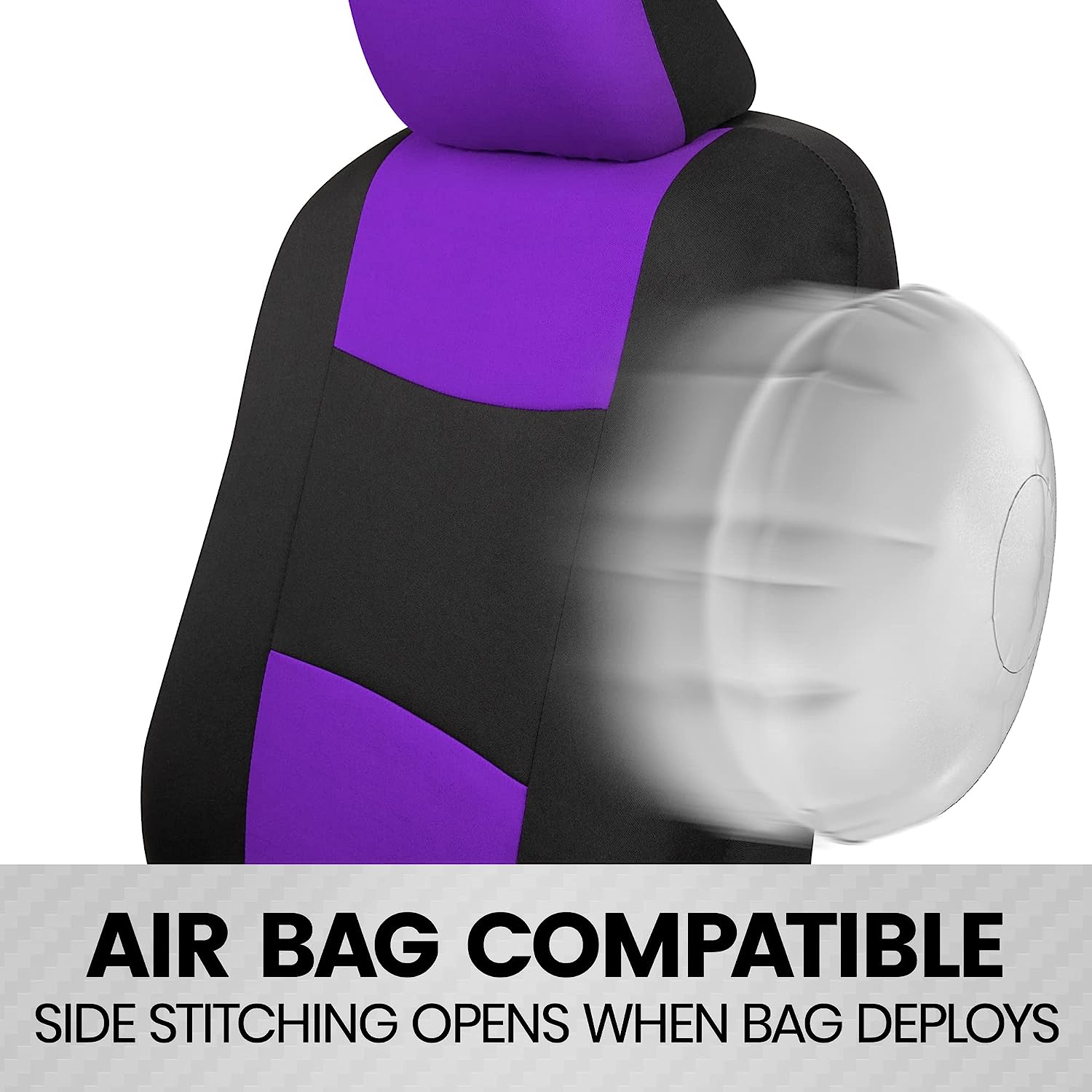BDK PolyPro Car Seat Covers Full Set in Purple on Black – Front and Rear Split Bench Seat Covers for Cars, Easy to Install Car Seat Cover Set, Car Accessories for Auto Trucks Van SUV