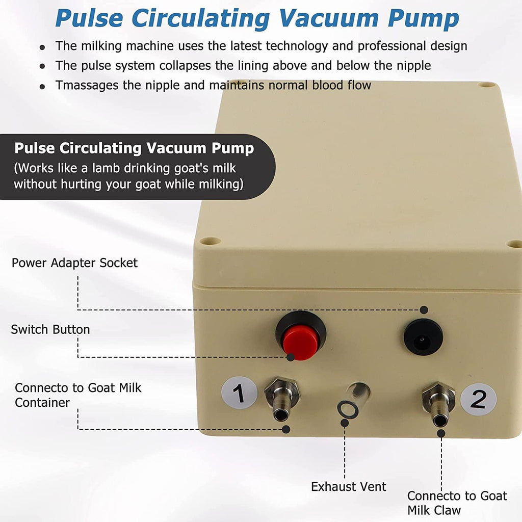 Goat MilMachine 3L, Automatic Pulsation Vacuum Pump Milker, Portable Pulse Electric Milker with Vacuum Pump & Portable  Bucket for Goats（US Plug） (3L Goat)
