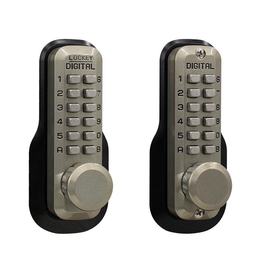 M230-DC Satin Nickel Mechanical Keyless 5 in. L x 1-1/2 in. W x 1-7/8 in. D Storeroom Knob with DeadlocSpring Latch