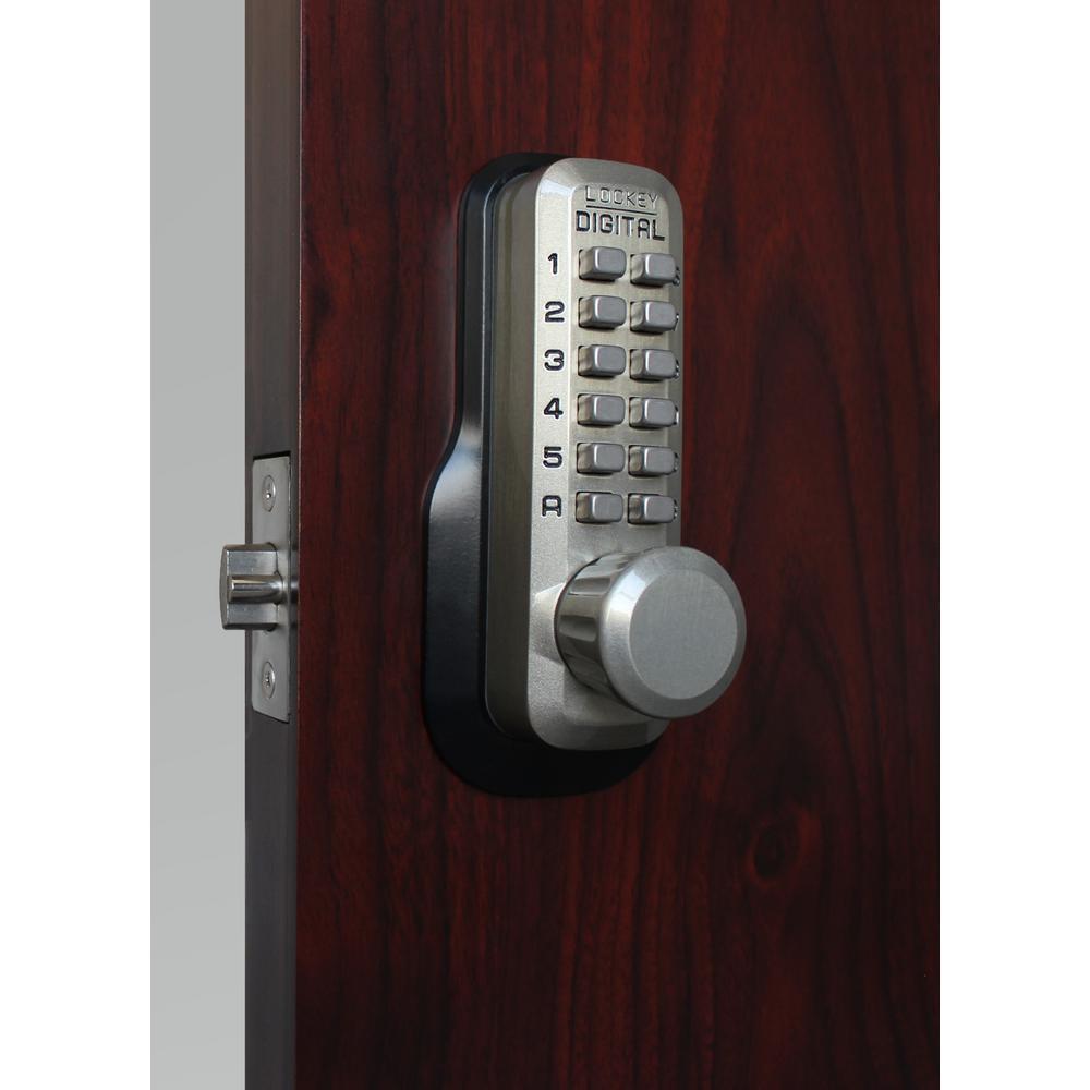 M230-DC Satin Nickel Mechanical Keyless 5 in. L x 1-1/2 in. W x 1-7/8 in. D Storeroom Knob with DeadlocSpring Latch