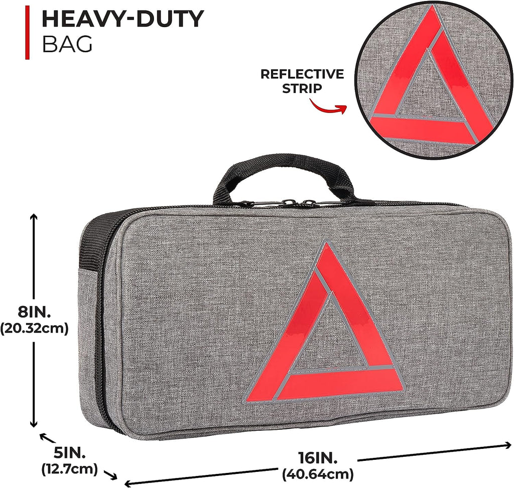 Thrive Roadside Emergency Car Kit - Car Safety Accessories and Tool Kit with Jumper Cables and Mini First Aid Kit - Car Emergency Kit for Women and Men (Gray Bag)