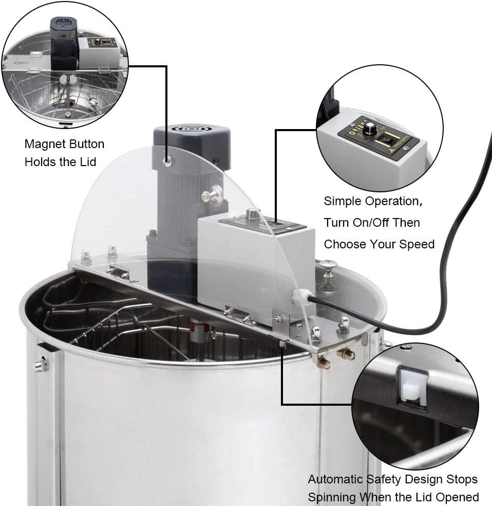 Electric 4 Frame Honey Extractor Separator,Food Grade  Steel Honeycomb Spinner Drum with Adjustable Height Stands,Beekeeping Pro Extraction Apiary CentrifuEquipment