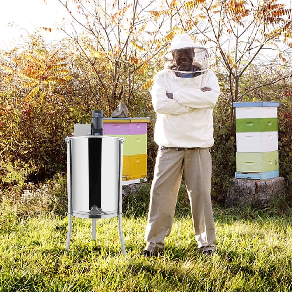 Electric 4 Frame Honey Extractor Separator,Food Grade  Steel Honeycomb Spinner Drum with Adjustable Height Stands,Beekeeping Pro Extraction Apiary CentrifuEquipment